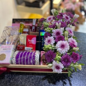 Royal Glam Basket for Her – Makeup, Fragrance & Flowers Combo