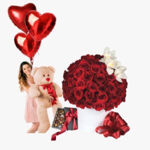 Anniversary Deluxe Package – Flowers, Teddy & Truffles