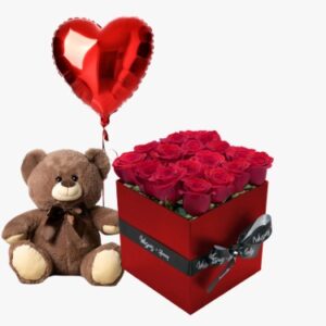 Anniversary Package – Roses, Teddy & Helium Balloon
