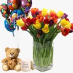 Luxury Rainbow Glads, Teddy & Balloons – Gift Combo