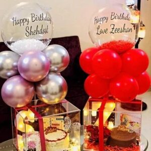 Custom Acrylic Gift Box with Cake, Flowers & Balloons