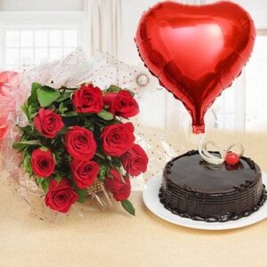 Mini Cake & Roses with Heart Balloon Combo