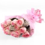 1 Dozen Pink Roses With Gipso