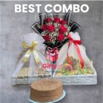 Best Combo Gift Package in Pakistan – Cake, Fruit Basket, Dry Fruit Basket, and Fresh Flower Bouquet