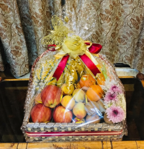 Fresh Fruit Basket with Flowers